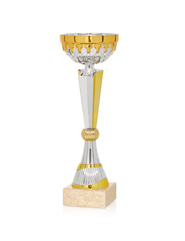 Copa plateada y dorada de abs metalizado sobre base de marmol 61-7191