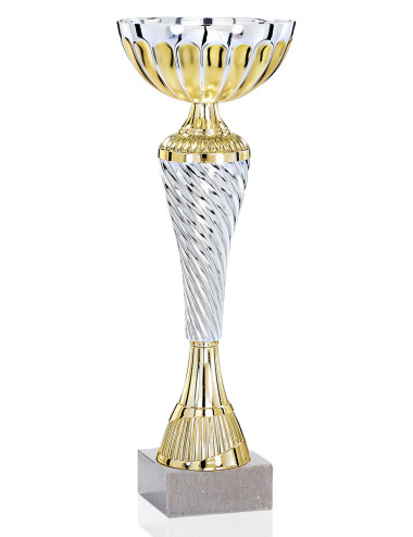 Copa dorada y plateada de abs metalizado sobre base de marmol 62-2041