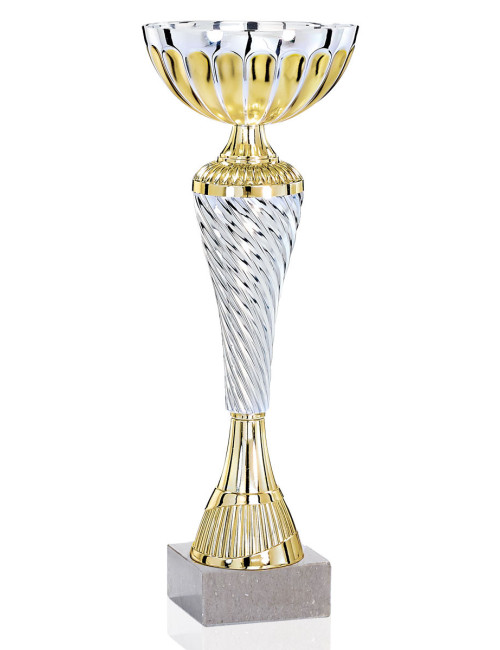 Copa dorada y plateada de abs metalizado sobre base de marmol 62-2041