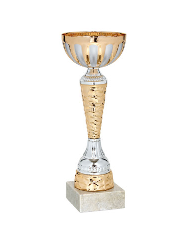 Copa dorada y plateada de abs metalizado sobre base de marmol 63-1751