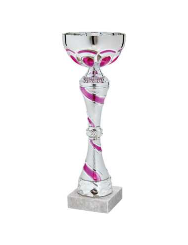 Copa plateada y morada de abs metalizado sobre base de marmol 63-2481
