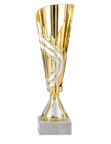 Copa Dorada, Plateada o Cobreada de Abs metalizado sobre base mármol 46-0851