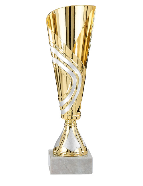 Copa Dorada, Plateada o Cobreada de Abs metalizado sobre base mármol 46-0851