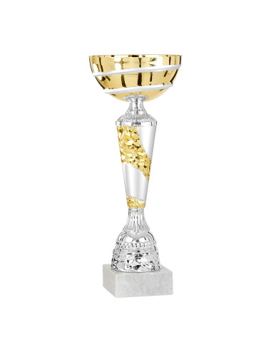 Copa oro, plata y cobre de abs metalizado sobre base de marmol 64-1661