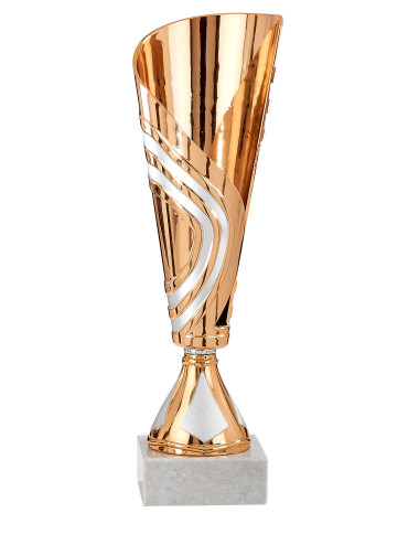 Copa Dorada, Plateada o Cobreada de Abs metalizado sobre base mármol 46-0851