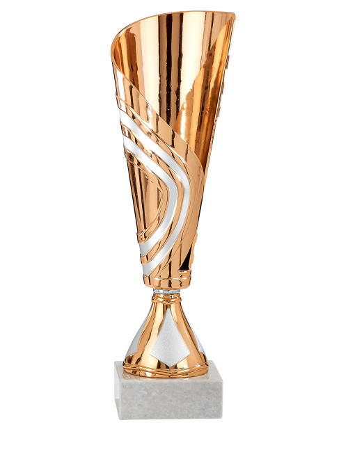 Copa Dorada, Plateada o Cobreada de Abs metalizado sobre base mármol 46-0851