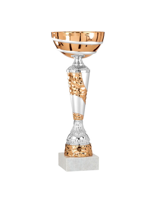 Copa oro, plata y cobre de abs metalizado sobre base de marmol 64-1661