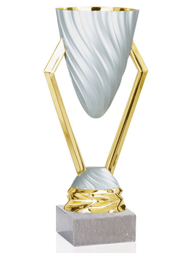Copa Plateada y Dorada de Abs metalizado sobre base mármol 51-1131