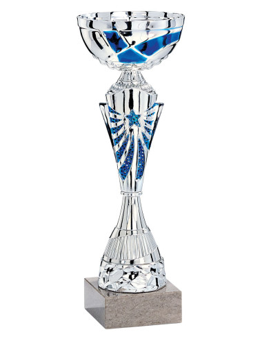 Copa plateada y azul de abs metalizado sobre base de marmol 66-2171