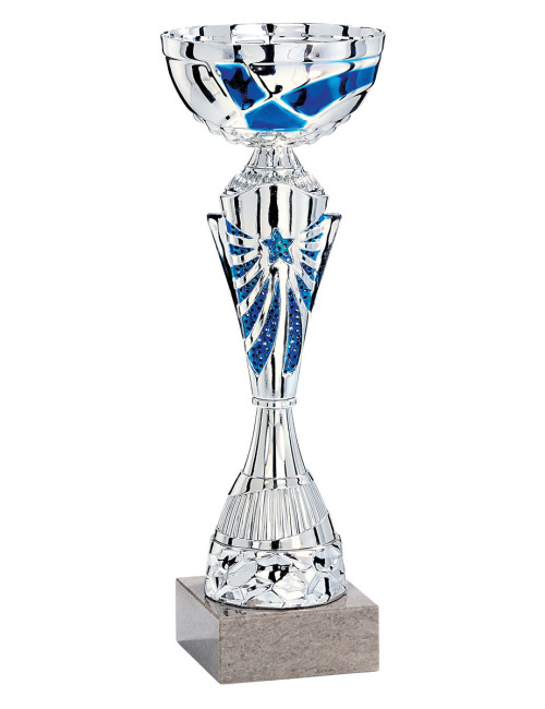 Copa plateada y azul de abs metalizado sobre base de marmol 66-2171