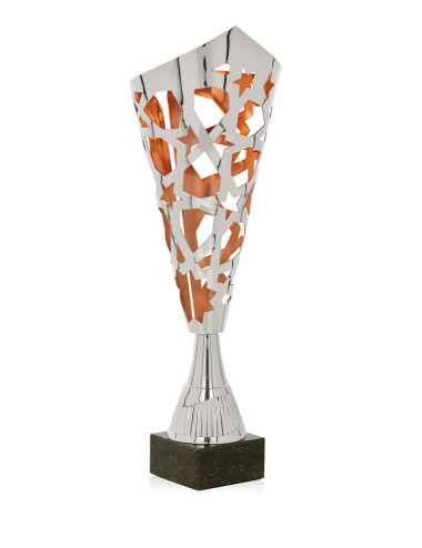 Copa Plateada y Cobreada de Abs metalizado sobre base mármol 55-6021