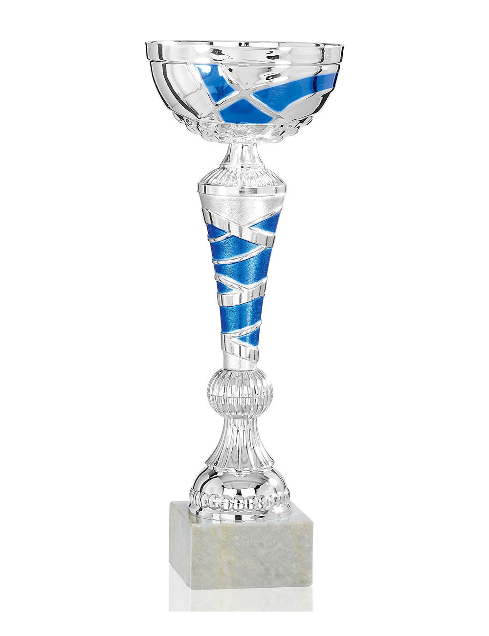 Copa plateada y azul de abs metalizado sobre base de marmol 68-1971