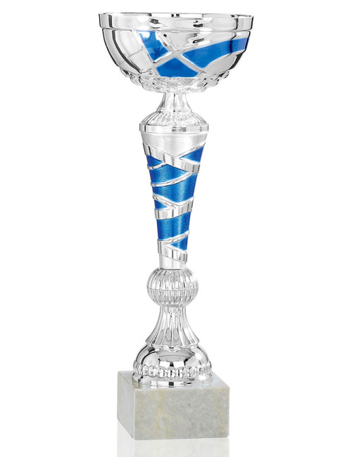 Copa plateada y azul de abs metalizado sobre base de marmol 68-1971
