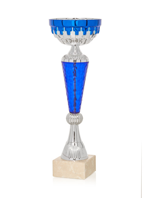 Copa plateada y azul de abs metalizado sobre base de marmol 69-7181
