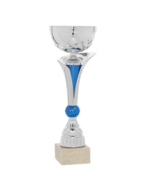 Copa plateada y azul de abs metalizado sobre base de marmol 70-2451