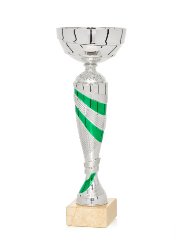 Copa plateada y verde de abs metalizado sobre base de marmol 71-7411