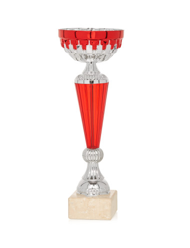 Copa plateada y roja de abs metalizado sobre base de marmol 72-7171