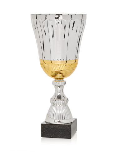 Copa Plateada  y Dorada de Abs metalizado sobre base mármol 82-7381