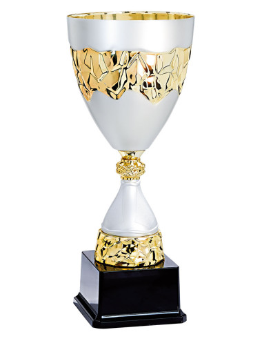 Copa plateada y dorada de abs metalizado sobre base de black abs 77-4561