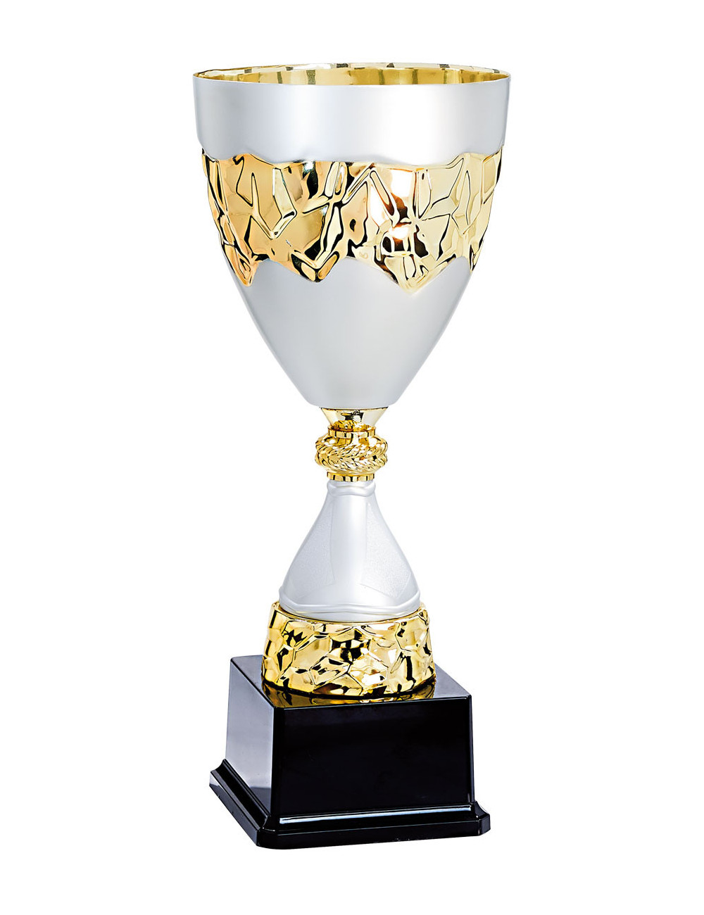 Copa plateada y dorada de abs metalizado sobre base de black abs 77-4561