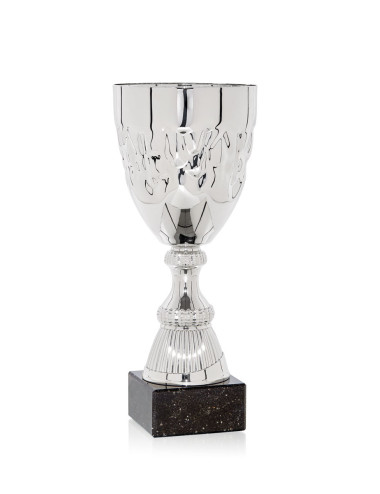 Copa plateada de abs metalizado sobre base de mármol 78-6351