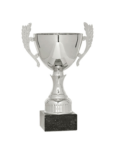 Copa plateada de abs metalizado sobre base de mármol 79-2231