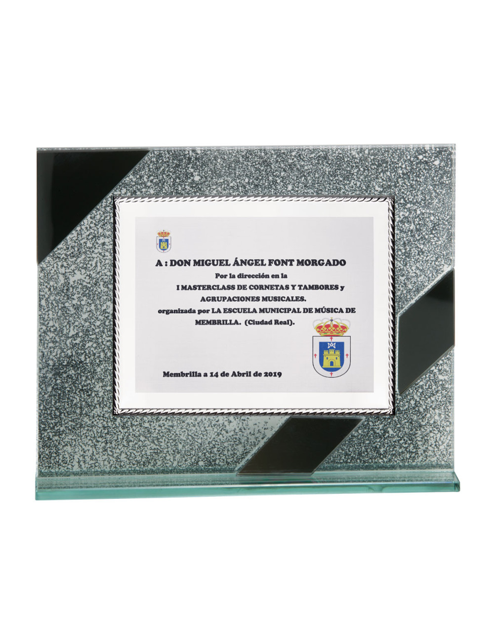 Placa de cristal con placa de aluminio con estuche 125-5001