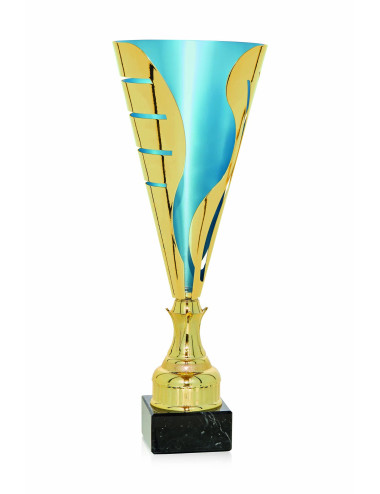 Copa de abs metalizado dorada y azul con base de mármol 95-7881