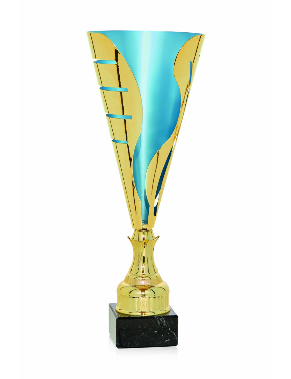 Copa de abs metalizado dorada y azul con base de mármol 95-7881