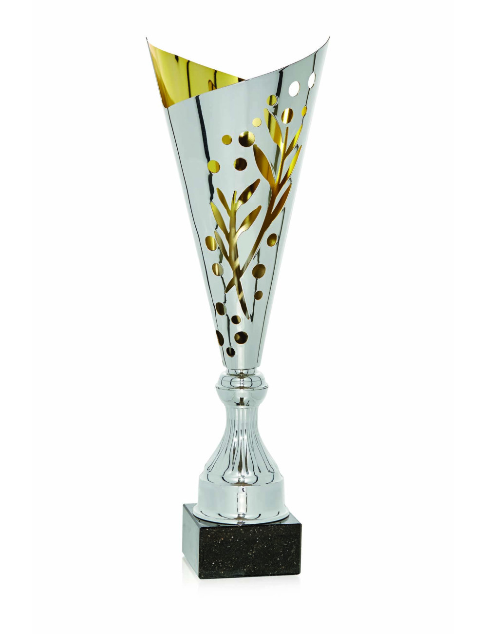 Copa de abs metalizado plateada y dorada con base de mármol 96-7851