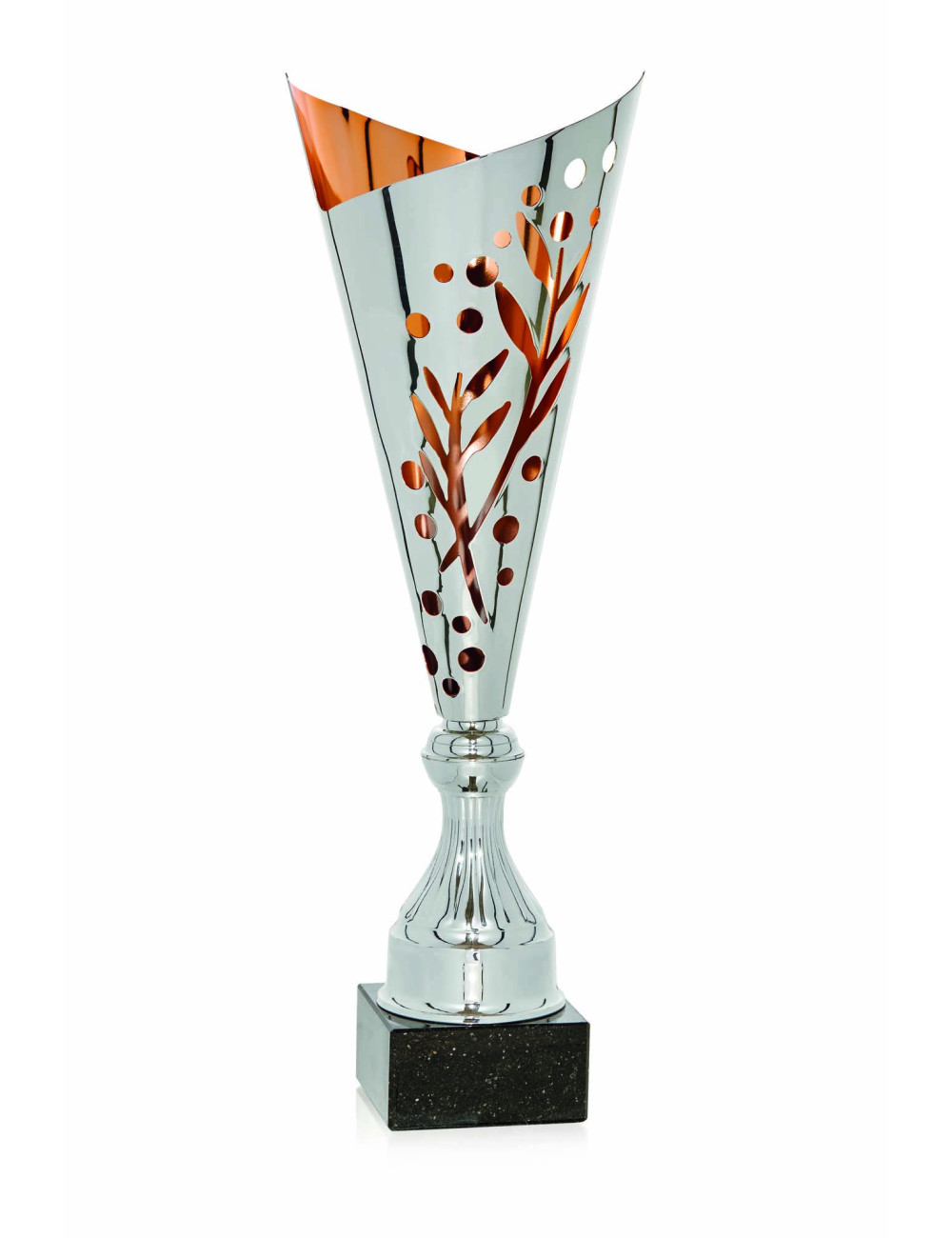 Copa de abs metalizado plateada y bronzeada con base de mármol 96-7871