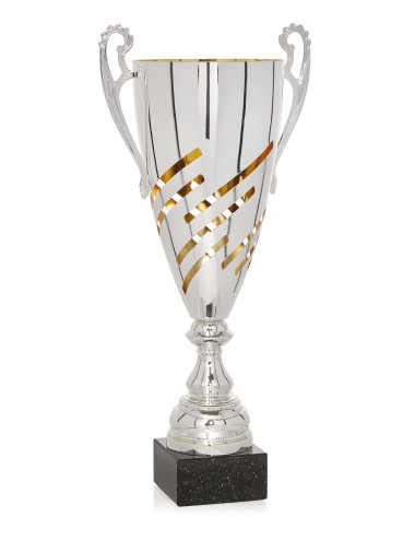 Copa de abs metalizado plateada y dorada con base de mármol 97-7011