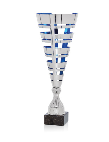 Copa de abs metalizado color plata y azul con base de mármol 99-6791