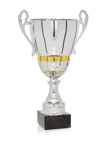 Copa de abs metalizado color plata y dorado con base de mármol 103-7291