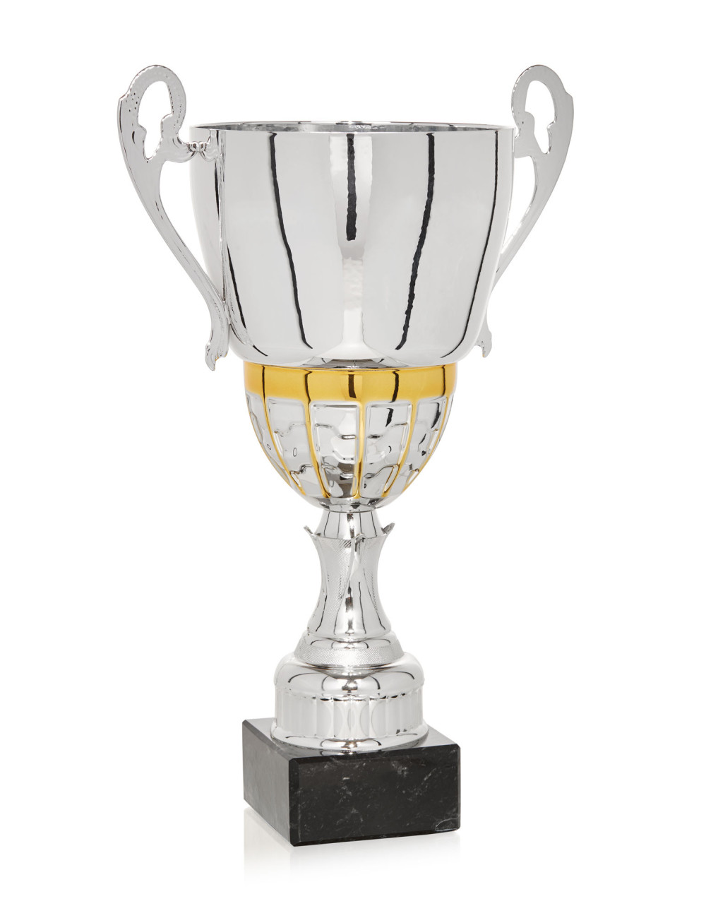 Copa de abs metalizado color plata y dorado con base de mármol 103-7291