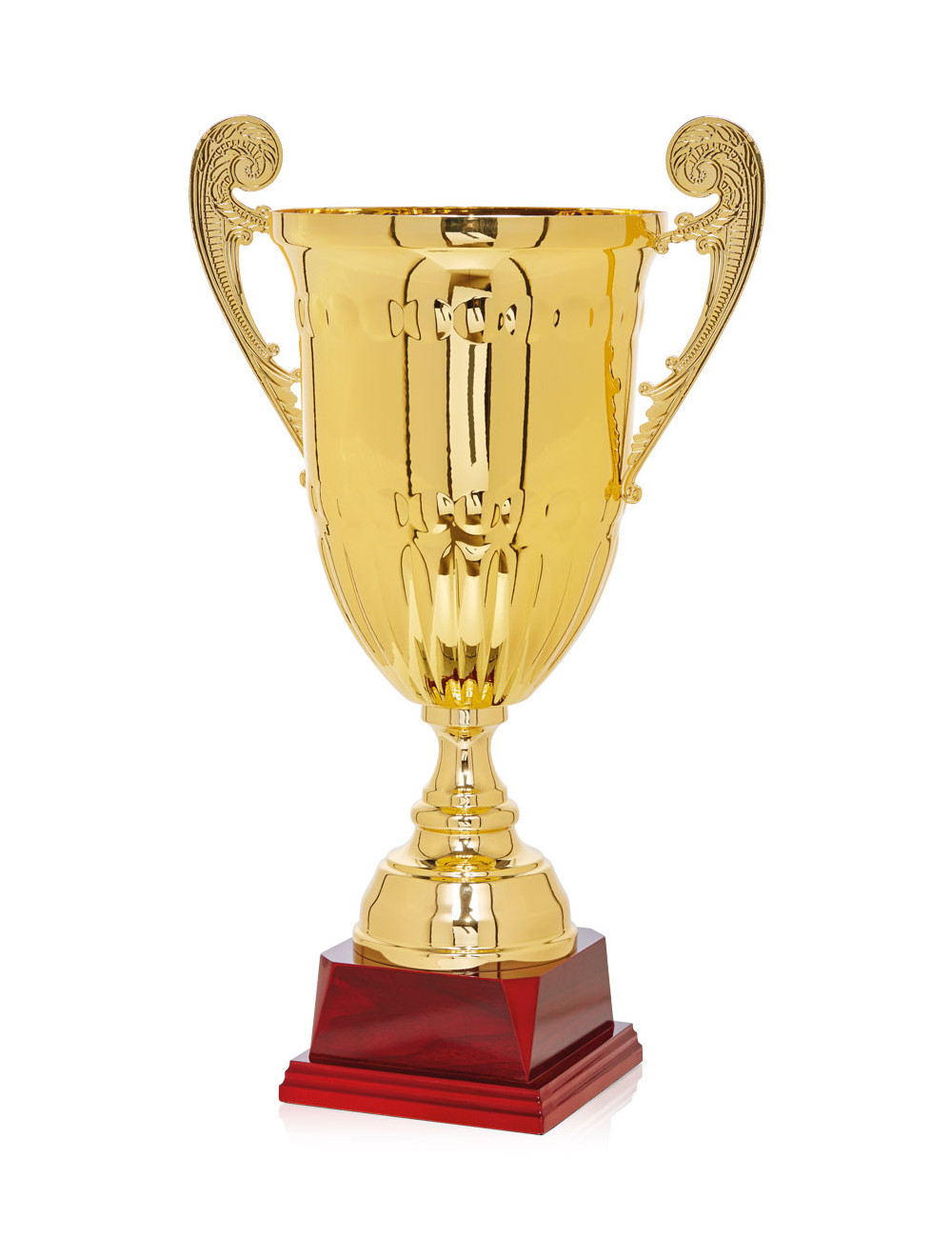 Copa de metal color dorado con base de madera 103-6711