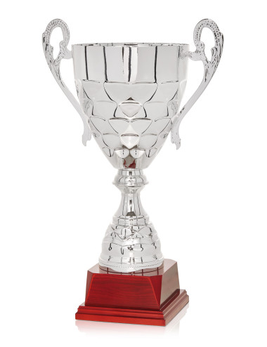 Copa de abs metalizado color plata con base de madera 105-7391