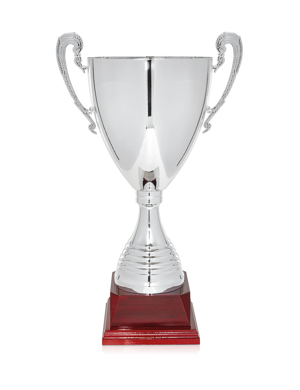 Copa de metal color plata con base de madera 106-6741