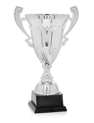 Copa de metal color plata con base de madera 107-6701