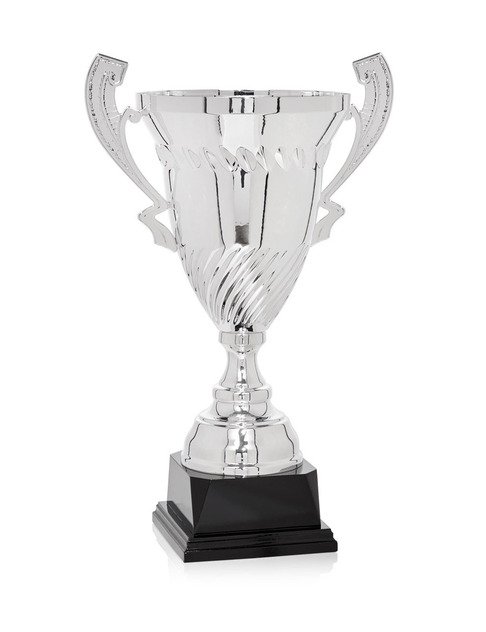 Copa de metal color plata con base de madera 107-6701