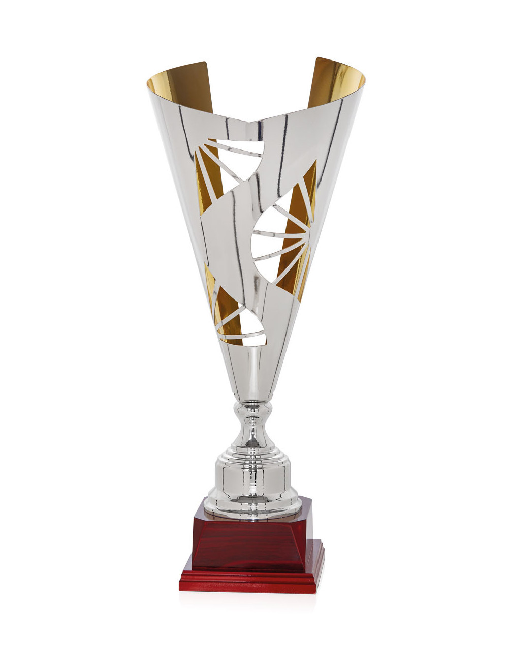 Copa de metal color plata y dorada con base de madera 109-6511