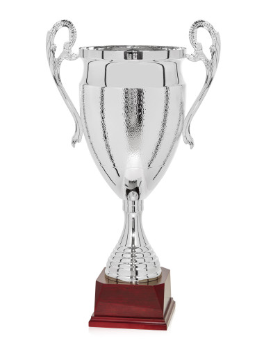 Copa de metal color plata con base de madera 110-7551