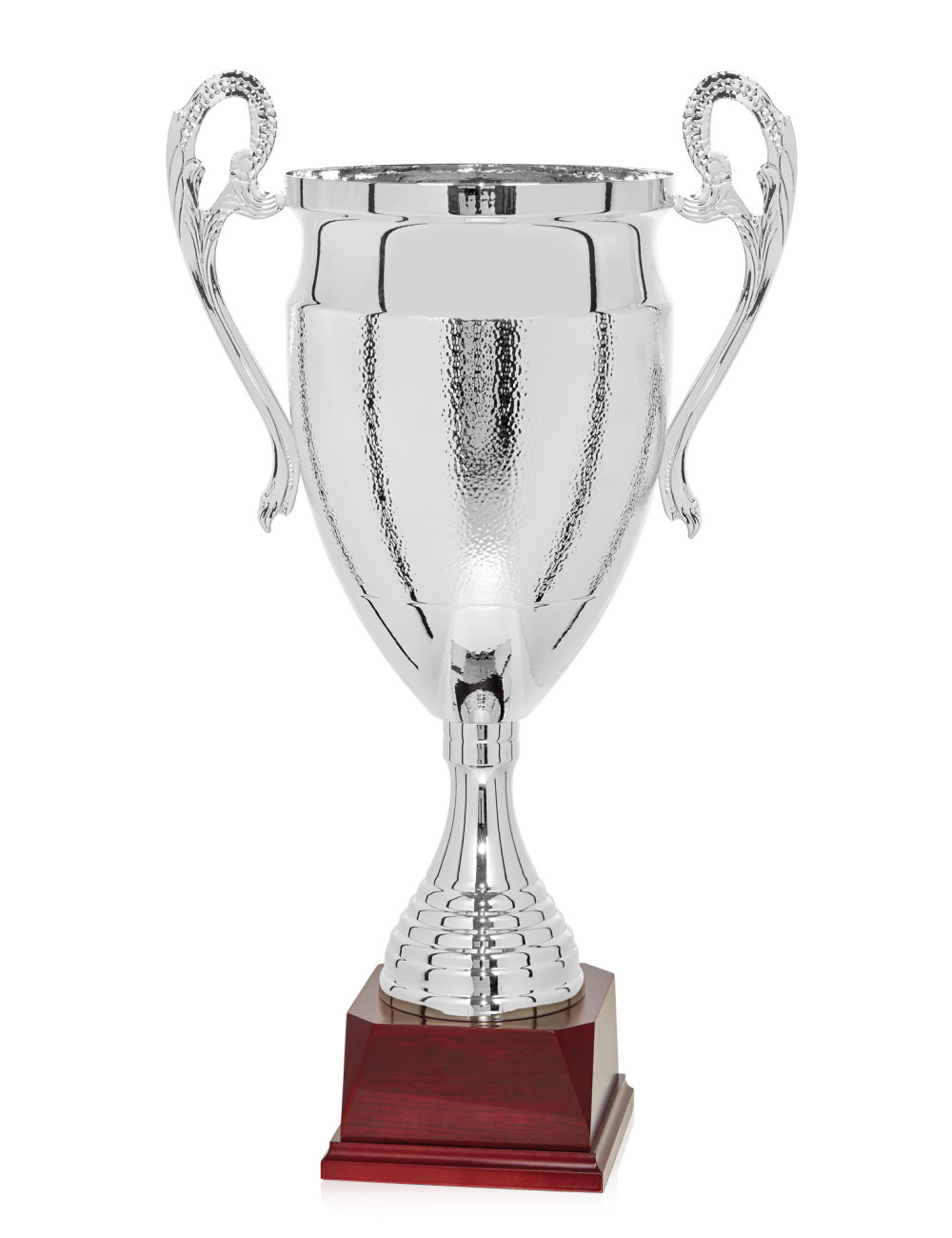 Copa de metal color plata con base de madera 110-7551