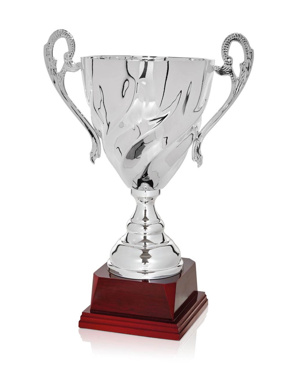 Copa de metal color plata con base de madera 110-7831