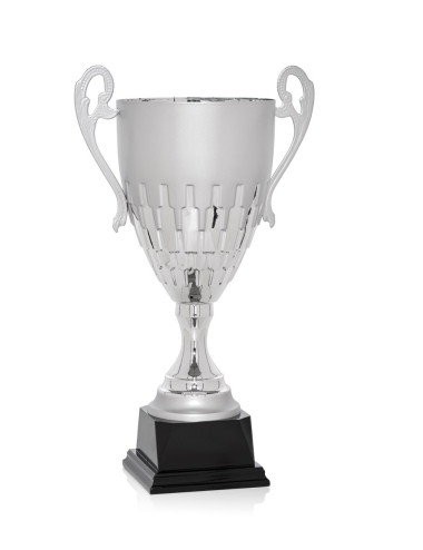 Copa de metal color plata con base de madera 111-6441