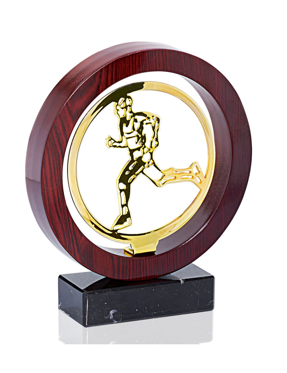 Trofeo de metal y madera sobre base de mármol de Atletismo JX02