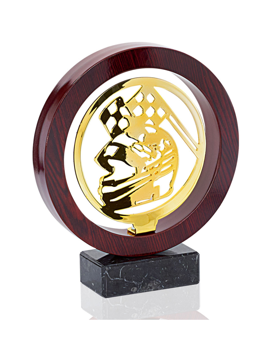 Trofeo de metal y madera sobre base de mármol de Motor JX01